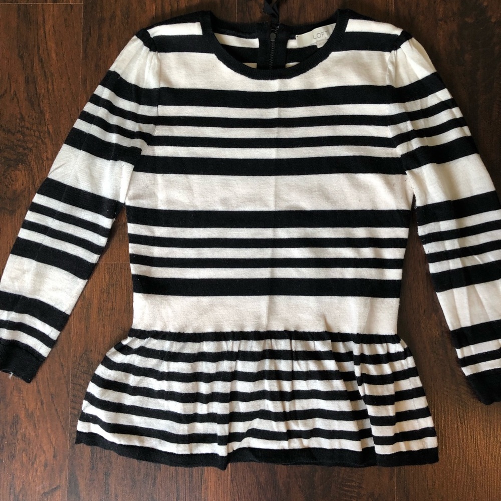 Loft Peplum Black & White striped Sweater
